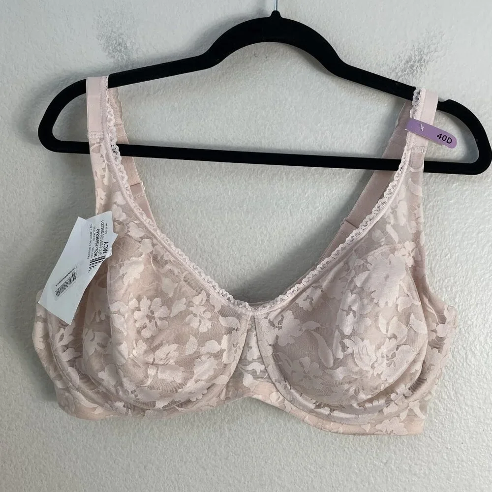 NEW Bali Minimizer Bra Womens 40D Pink Floral Lace Underwire Full Coverage 6590‎